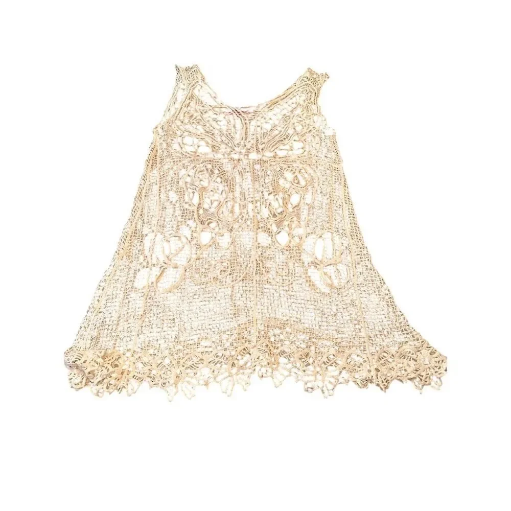 Somya Women's M Beige Butterfly Tunic Dress Cover-Up Beachwear - Picture 5 of 8